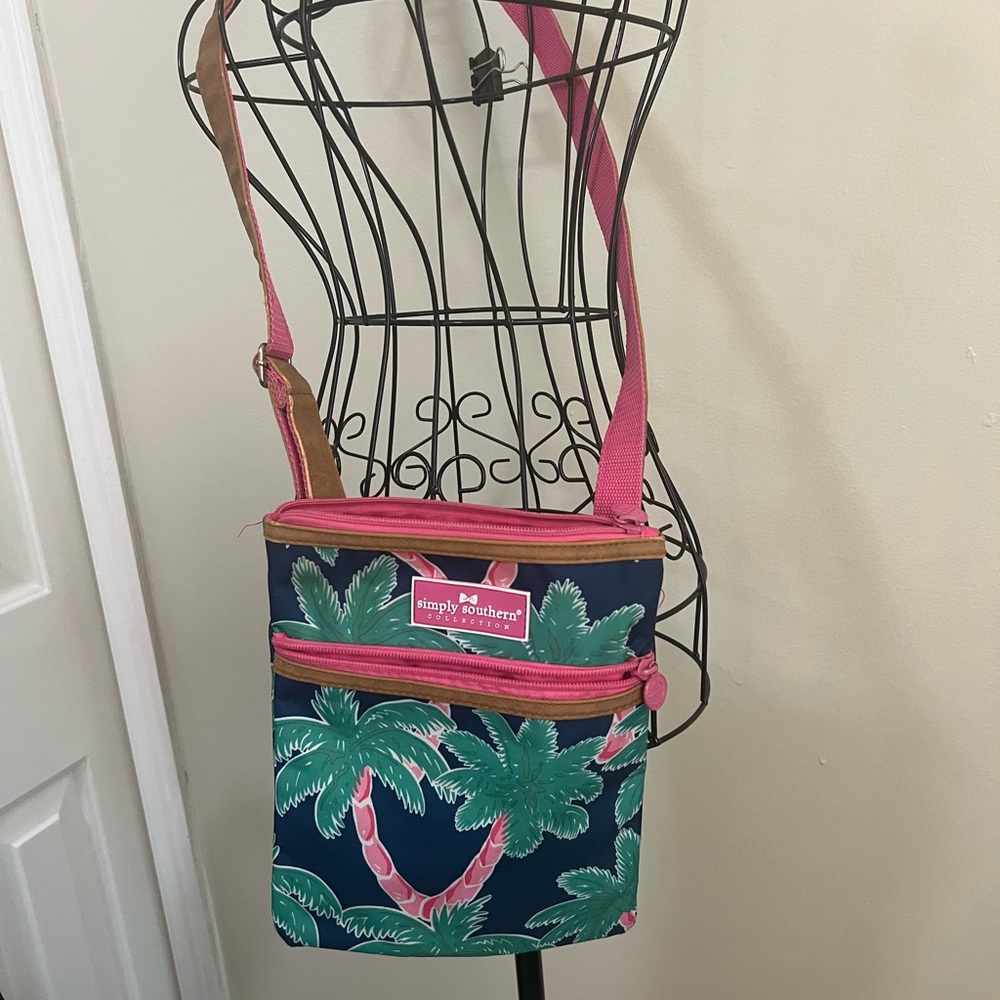 Simply Southern Blue and Pink Crossbody Bag with Tropical Flair